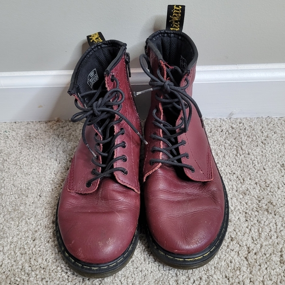 Dr. Martens Shoes - Dr. Martens Air Wair Leather Burgundy Delaney Boots Women's 5
